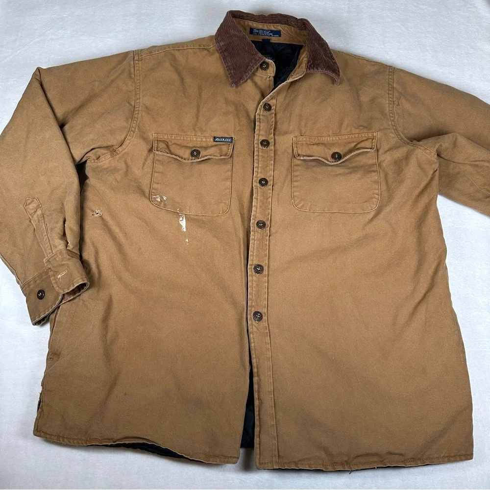 Dickies tan Brown duck Jacket collar zip chore‎ work coat